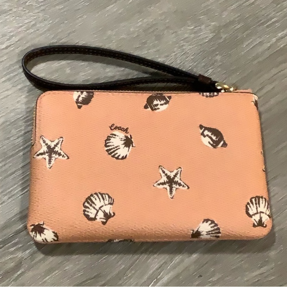 Coach Coral Zip Corner Wristlet with Shell Motif - Picture 2 of 7